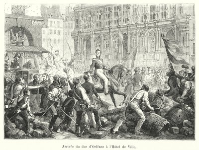 Aankomst van de hertog van Orléans bij het stadhuis (gravure) door French School