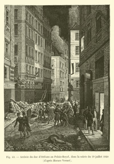 Aankomst van de hertog van Orleans in het Palais-Royal, op de avond van 29 juli 1830, naar Horace Vernet door French School
