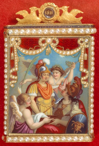 Notitieboekje in zijn koffer met allegorie bij de geboorte van de koning van Rome (Napoleon II, zoon van keizer Napoleon I) door French School