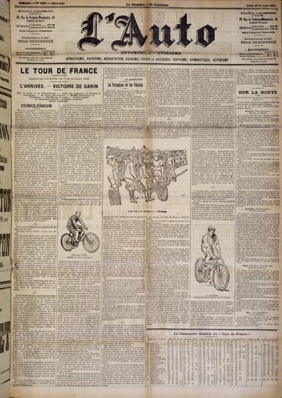 Artikel over de aankomst van de eerste ronde van Frankrijk - in 