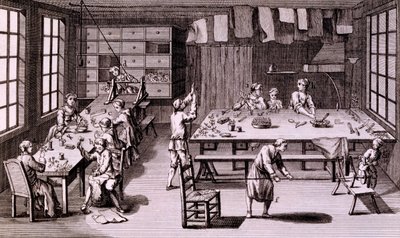 Kunstbloemenwinkel, illustratie uit Encyclopaedia of een Systematisch Woordenboek van de Wetenschappen, Kunsten en Ambachten door Denis Diderot, gepubliceerd 1765 door French School