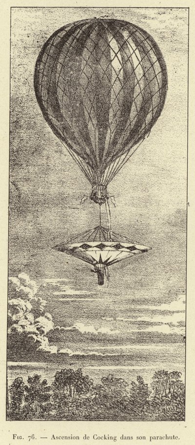 Opstijging van Cocking in zijn parachute door French School
