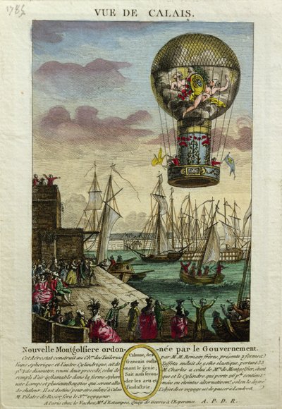 Opstijging van een Montgolfière heteluchtballon in Calais in 1785 door French School