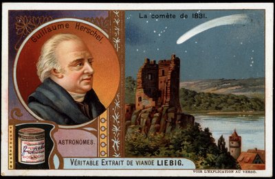 Astronomie: de komeet van 1831, met het portret van William Herschel (Friedrich Wilhelm Herschel) (1738-1822) - Liebig chromolithografie door French School