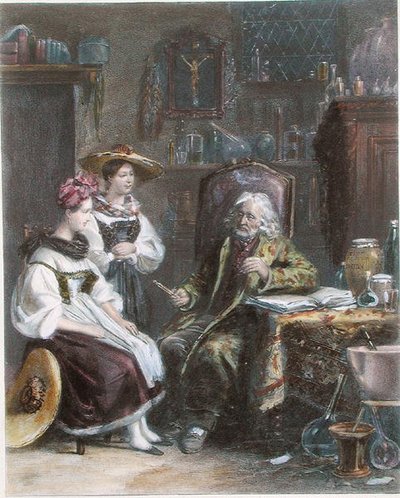 Bij de Plattelandsdokter, c.1840 (kleur litho) door French School