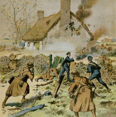 Aanval door politie en Britse troepen op een boerderij bezet door de Sinn-Fein, omslag van Le Petit Journal, 5 december 1910 door French School