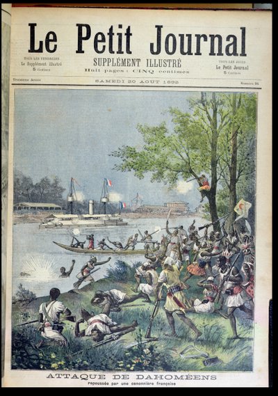 Aanval op de dorpelingen van Dahomey, uit Le Petit Journal, 20 augustus 1892 door French School
