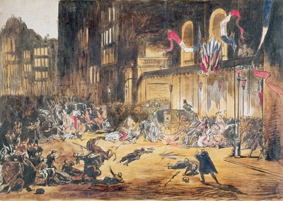 Aanslag op het leven van Napoleon III en zijn vrouw Eugénie door Felice Orsini en drie medeplichtigen op 4 januari 1858 in Parijs door French School