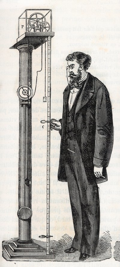 Atwood-machine uitgevonden in 1784 door George Atwood (1745-1807) - Gravure in 