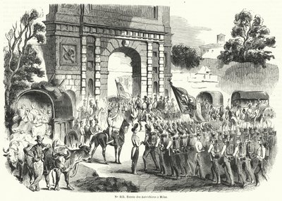 Oostenrijkse troepen betreden Milaan, Italië, 6 augustus 1848 (gravure) door French School