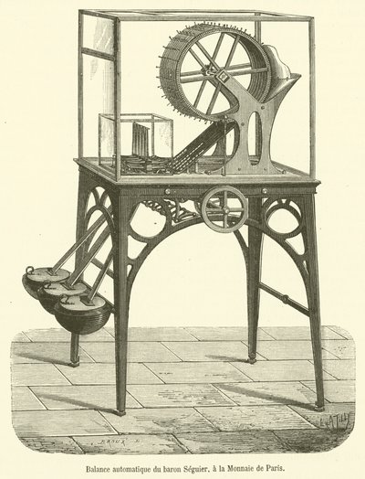 Automatische weegschaal van baron Seguier, bij de Munt van Parijs door French School