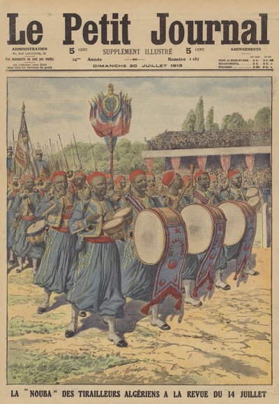 Band van de Algerijnse tirailleurs marcherend in de militaire parade op Bastille Day in Parijs door French School