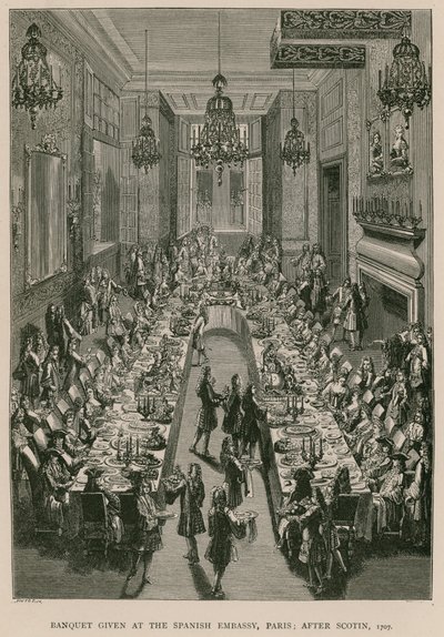 Banket gegeven bij de Spaanse Ambassade, Parijs; naar Scotin, 1707 door French School