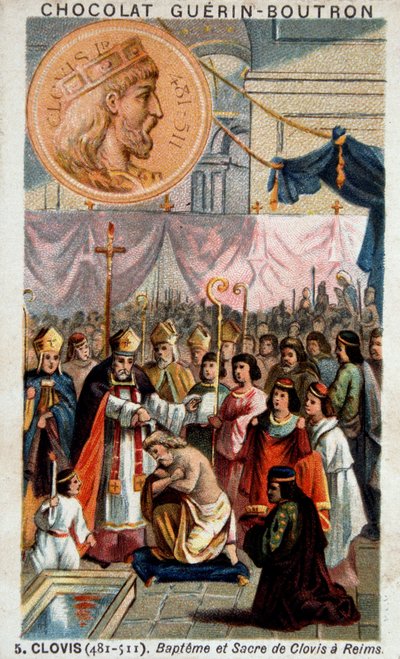 Doop en kroning van Clovis in de Kathedraal van Reims, 25 december 496, door Saint Remi, bisschop van Reims door French School