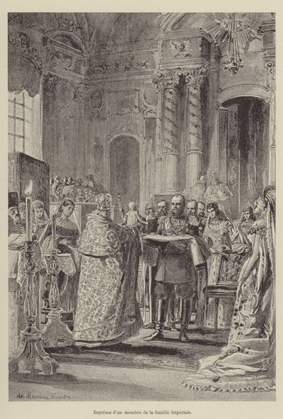 Doop van een lid van de keizerlijke familie (gravure) door French School