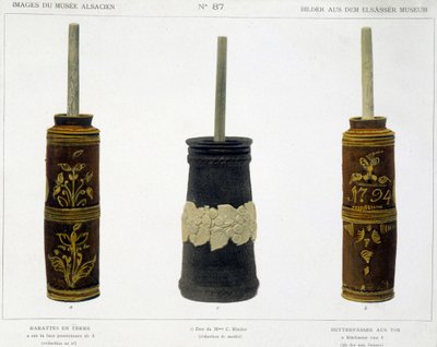 Barattes (voor de vervaardiging van boter) in bewerkte aardewerk bewaard in het Elzasser Museum, ca. 1800 door French School