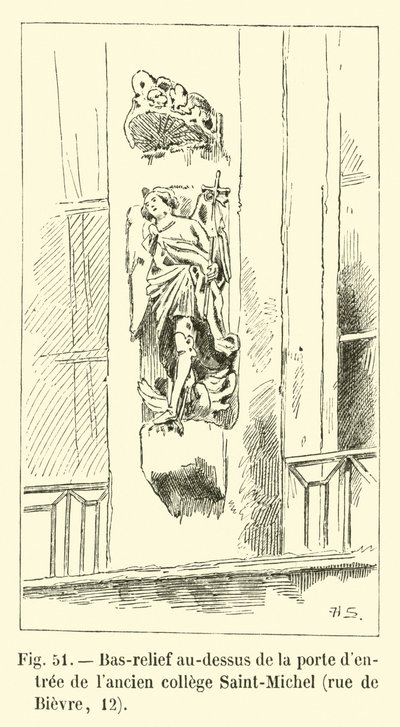 Bas-reliëf boven de ingang van het oude college Saint-Michel, rue de Bievre, 12 door French School