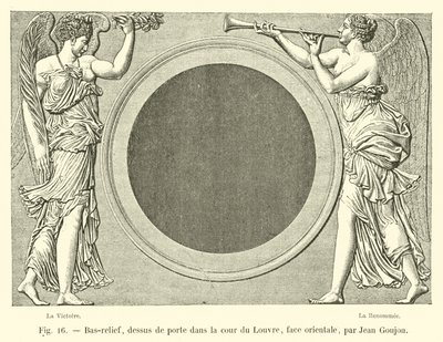 Bas-reliëf, boven de deur in de binnenplaats van het Louvre, oostelijke zijde, door Jean Goujon door French School