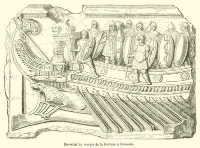 Bas-reliëf van de tempel van Fortuna in Preneste (gravure) door French School