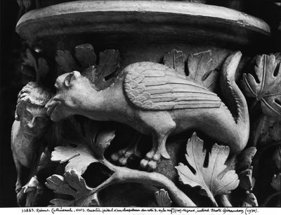 Basilisk, kapiteel van de Kathedraal van Notre Dame in Reims (gipsafgietsel van steen) door French School