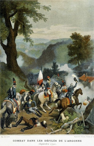 Slag in de Argonne kloven (Ardennen, Marne en Meuse). Het was tijdens deze campagne (1792) dat Dumouriez de overwinning van Valmy behaalde. door French School