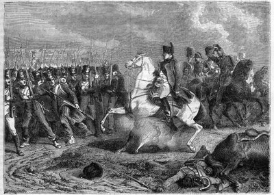 Slag bij Arcis-sur-Aube, 20-21 maart 1814 - granaat ontploft onder het paard van keizer Napoleon door French School