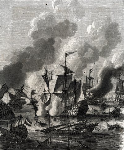 Slag bij Lagos was een zeeslag tijdens de Negenjarige Oorlog op 27 juni 1693 (gravure) door French School