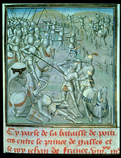 Slag bij Poitiers, met de Prins van Wales en Koning Jean van Frankrijk door French School