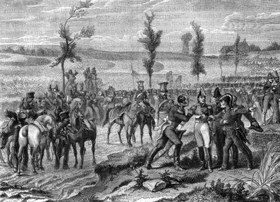Slag bij Waterloo, Oorlog van de Zevende Coalitie in 1815, illustratie uit 