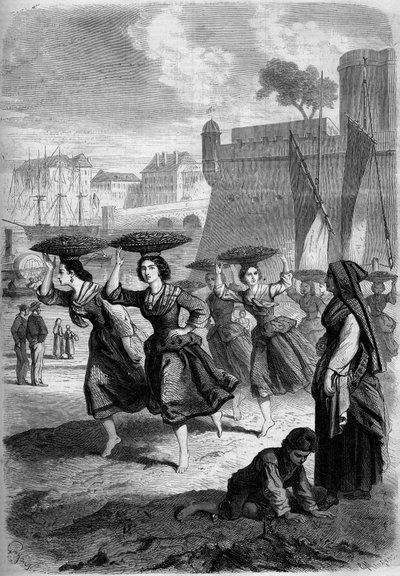 Sardinehandelaren uit Bayonne op weg naar Biarritz, Pyrénées-Atlantiques (64) door French School