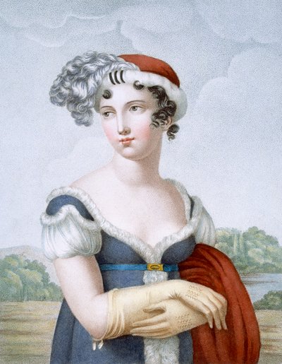 Mooie dame gekleed in polonaise stijl, gegraveerd door L. Dibart door French School