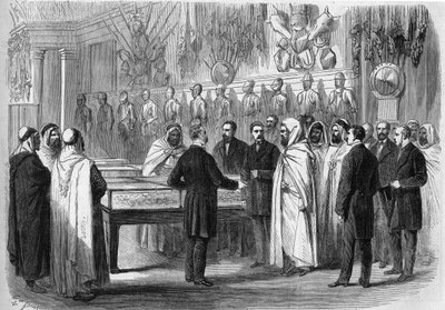 Ben Mahi Ed Din Abd El Kader (Abd El-Kader) (1808 - 1883) Algerijnse Emir bezoekt het Artilleriemuseum op 18 juli door French School