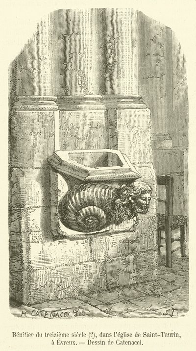 Wijwatervat uit de dertiende eeuw?, in de kerk van Saint-Taurin, Evreux door French School