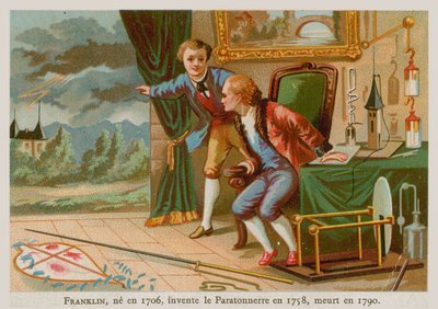 Benjamin Franklin, uitvinder van de bliksemafleider en een van de Founding Fathers van de Verenigde Staten (1706-1790) door French School
