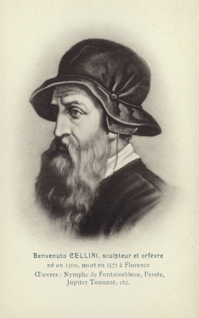 Benvenuto Cellini, Italiaanse beeldhouwer en goudsmid (litho) door French School