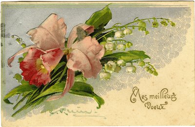 Beste wensen van lelietje-van-dalen en bloemen door French School