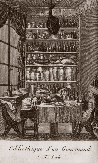 Bibliotheek van een fijnproever uit de 19e eeuw - gravure in 