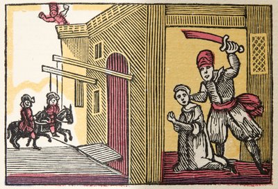 Blauwbaard uit Histories or Tales of Past Times verteld door Moeder de Gans, met moraal, door M Perrault, pub. 1925 (handgekleurde houtsnede) door French School