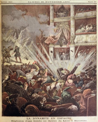 Bomaanslag in het Liceo Theater, Barcelona, illustratie uit Le Petit Journal, 25 november 1893 door French School