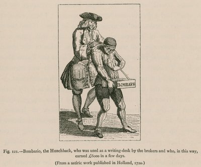 Bombario, de bultenaar, die als schrijftafel werd gebruikt door de makelaars en op deze manier £6000 verdiende in een paar dagen door French School