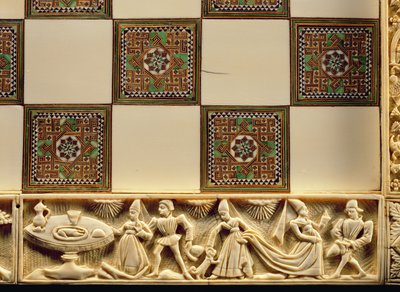 Rand van een schaakbord die het hofleven afbeeldt, 1415 door French School