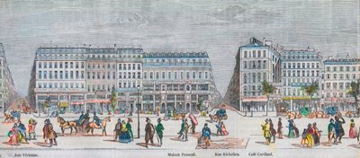 Boulevard Montmartre zuidkant en boulevard des Italians zuidkant - Rue Vivienne - Maison Frascati - Rue Richelieu - café Cardinal - Gravure in "Tableau-de-Paris" door Edmond Texier 1852 door French School