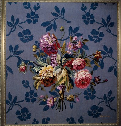 Boeket bloemen op een blauwe achtergrond door French School