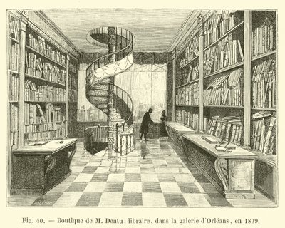 Winkel van M. Dentu, boekhandelaar, in de Orleans galerij, in 1829 door French School