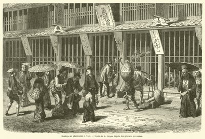 Apothekerswinkel in Yedo (gravure) door French School