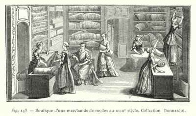 Winkel van een modehandelaar in de 18e eeuw, collectie Bonnardot door French School
