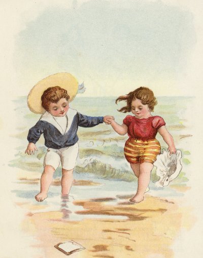 Jongen en meisje spelen op het strand door French School