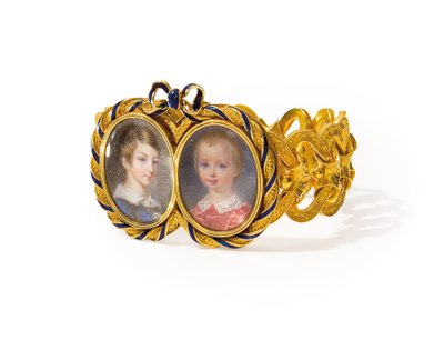 Armband met twee miniaturen, Morel & Cie, ca. 1845 door French School