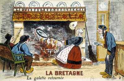 Bretagne: de galette terug naar de schoorsteen (pannenkoeken) - ansichtkaart, begin 20e eeuw door French School