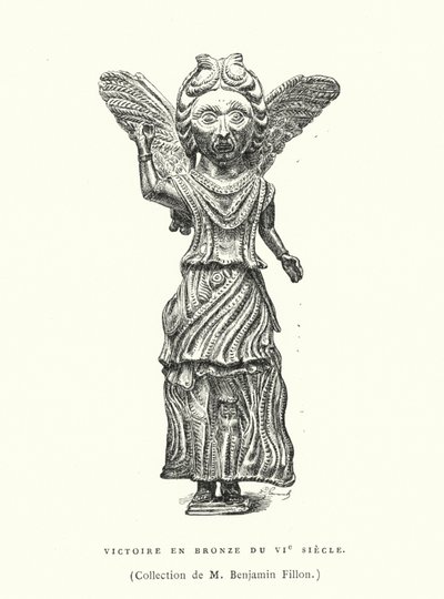 Bronzen figuur van de overwinning, 6e eeuw (gravure) door French School